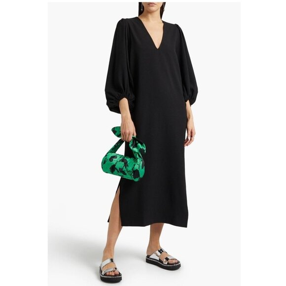 Ganni Dresses & Skirts - GANNI Crepe Midi Dress / Size 38 / US 6 / Black Slit Volumous Sleeves